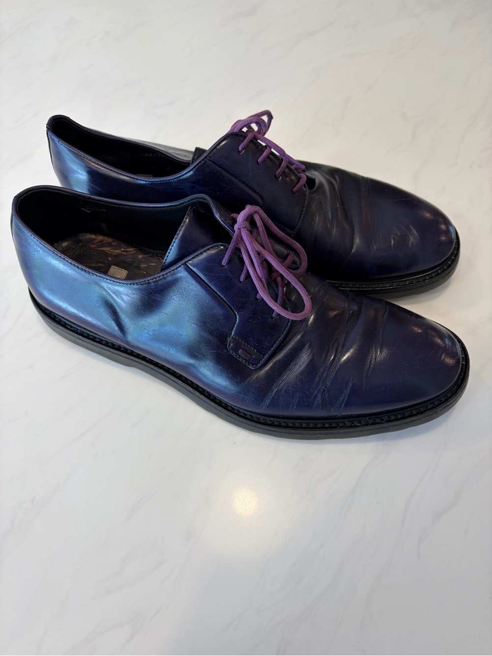 Paul Smith Ink Blue/ Purple Leather Derby Shoes Made in Italy - Picture 4 of 8